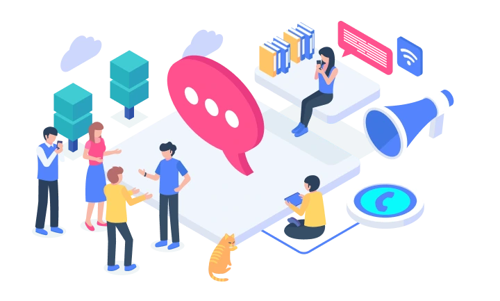 Équipe de support client autour d’une interface de communication