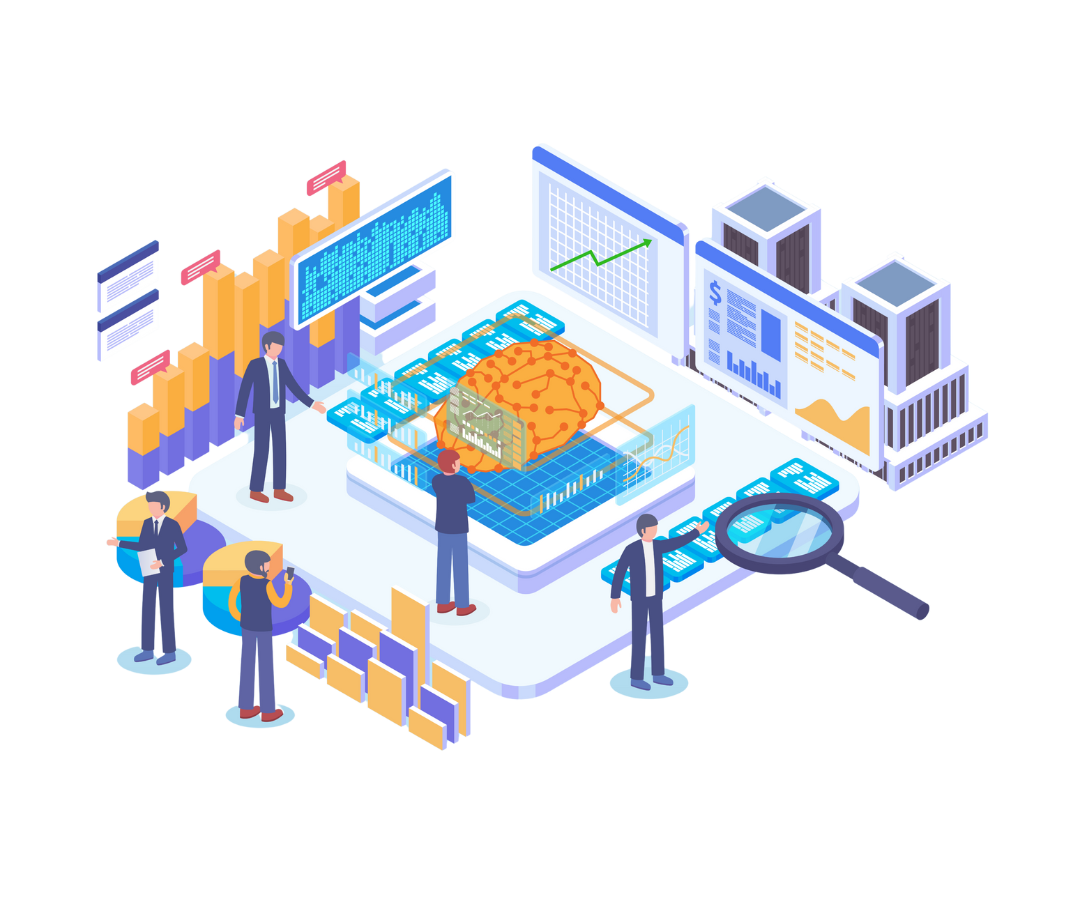 Illustration de l’équipe INQU‑AI utilisant l’IA et des dashboards no-code pour valoriser les données et accompagner les entreprises